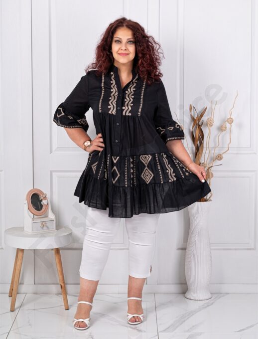 Plus size τουνίκ με κέντημα-μαύρο-κωδ 6060