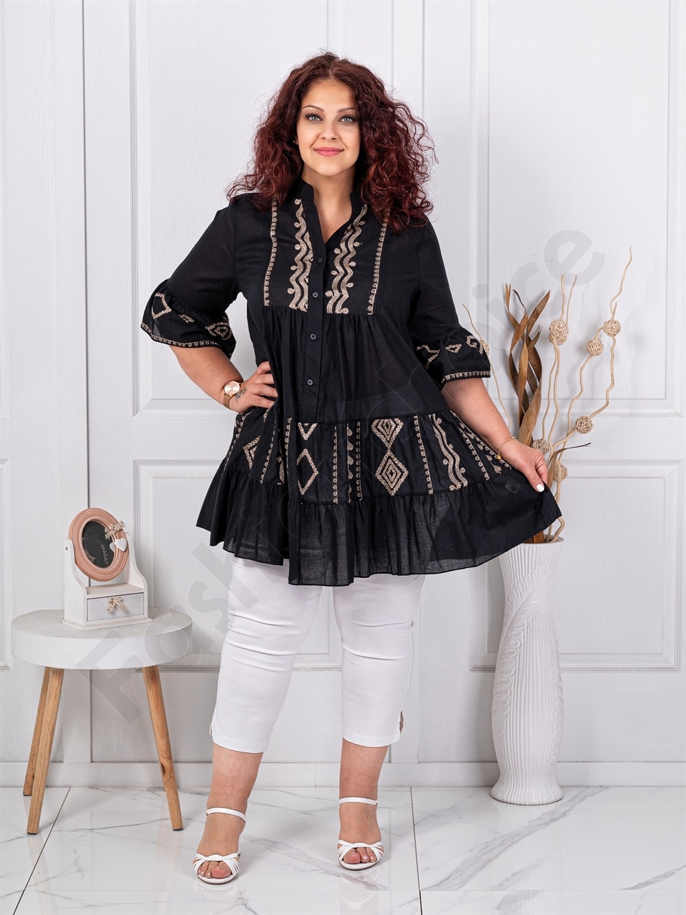 Plus size τουνίκ με κέντημα-μαύρο-κωδ 6060