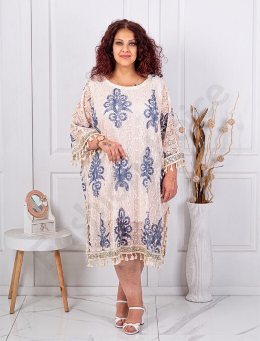 Plus size φόρεμα με αζούρ πλέξη-μπλε-κωδ 55001