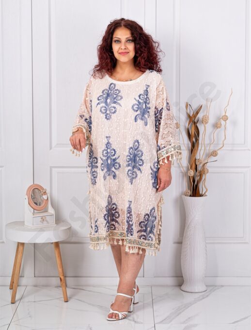 Plus size φόρεμα με αζούρ πλέξη-μπλε-κωδ 55001