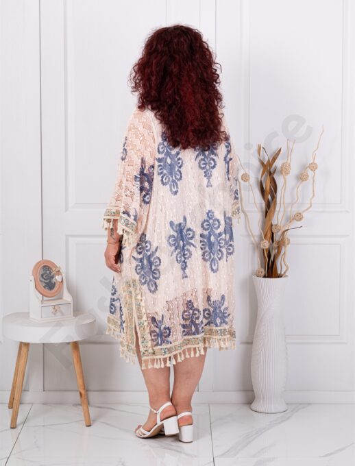 Plus size φόρεμα με αζούρ πλέξη-μπλε-κωδ 55001