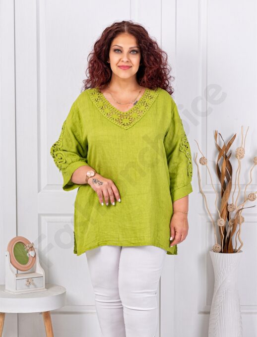 Plus size μπλούζα από 100% λινό-λάιμ-κωδ 11840-4