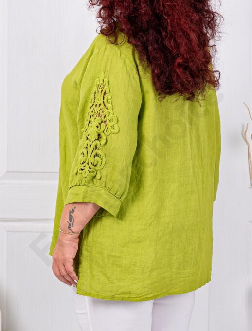 Plus size μπλούζα από 100% λινό-λάιμ-κωδ 11840-4