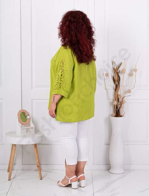 Plus size μπλούζα από 100% λινό-λάιμ-κωδ 11840-4