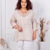 Plus size μπλούζα από 100% λινό-μπεζ-κωδ 11840-3