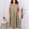 Plus size V φόρεμα με τσέπες-χακί-κωδ 2624016-1