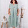 Plus size V φόρεμα με τσέπες-μέντα-κωδ 2624016-2