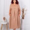 Plus size V φόρεμα με τσέπες-μπεζ-κωδ 2624016-3