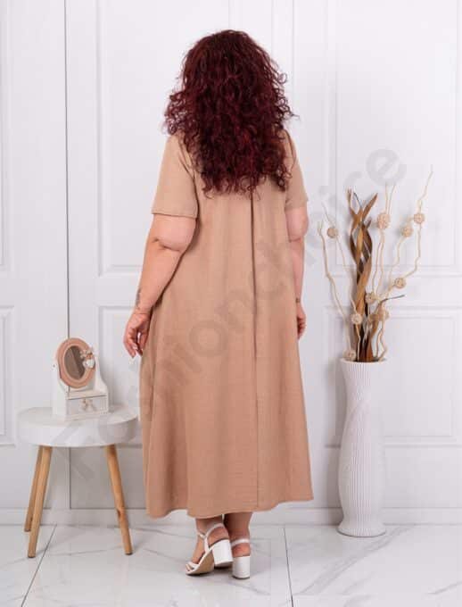 Plus size V φόρεμα με τσέπες-μπεζ-κωδ 2624016-3
