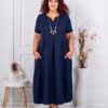 Plus size V φόρεμα με τσέπες-σκούρο μπλε-κωδ 2624016-4