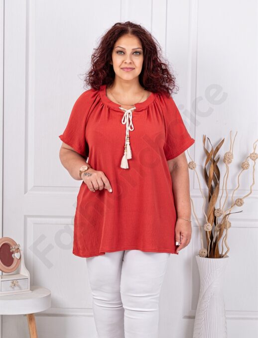 Plus size μπλούζα με φούντες-κεραμιδί-κωδ 1492