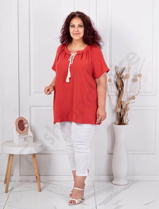 Plus size μπλούζα με φούντες-κεραμιδί-κωδ 1492