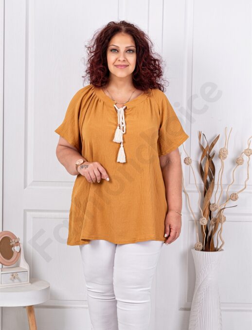 Plus size μπλούζα με φούντες-καμηλό-κωδ 1492-2
