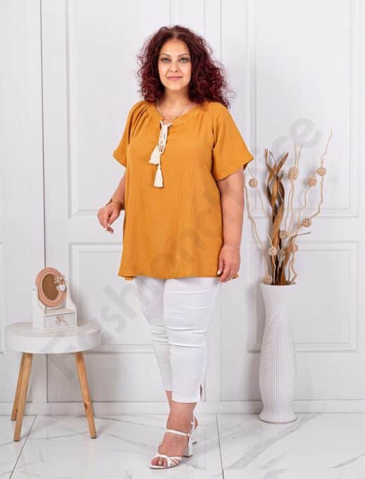 Plus size μπλούζα με φούντες-καμηλό-κωδ 1492-2