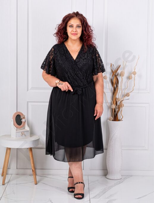 Plus size κρουαζέ φόρεμα με δαντέλα-μαύρο-κωδ 5198