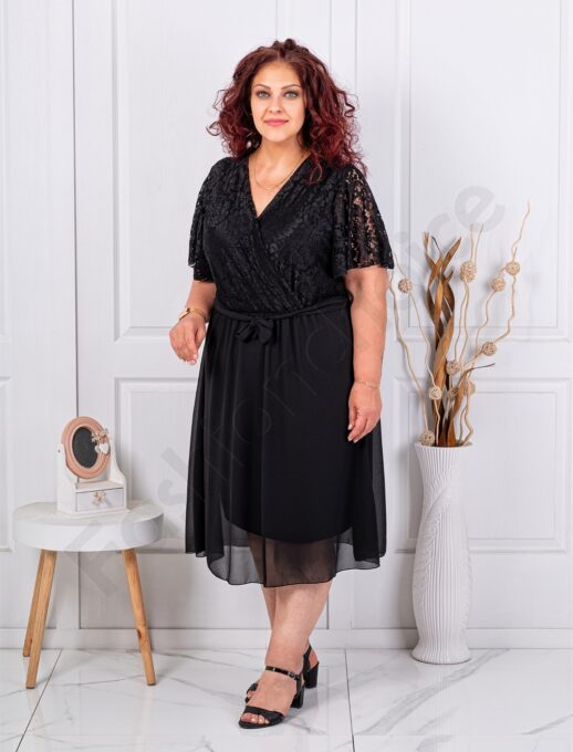 Plus size κρουαζέ φόρεμα με δαντέλα-μαύρο-κωδ 5198