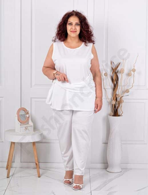 Plus size σετ αμάνικη μπλούζα/παντελόνι-λευκό-κωδ 5098-3