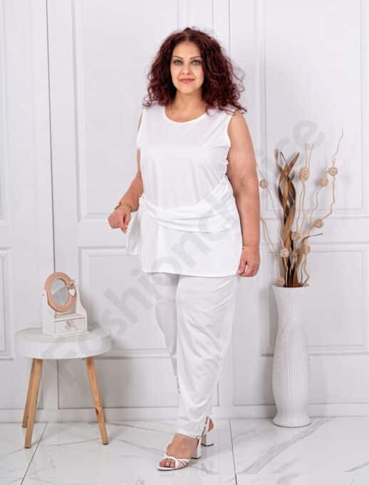 Plus size σετ αμάνικη μπλούζα/παντελόνι-λευκό-κωδ 5098-3
