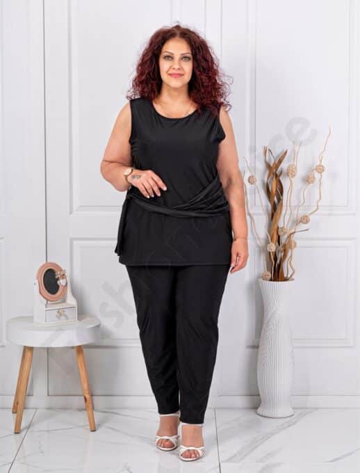 Plus size σετ αμάνικη μπλούζα/παντελόνι-μαύρο-κωδ 5098