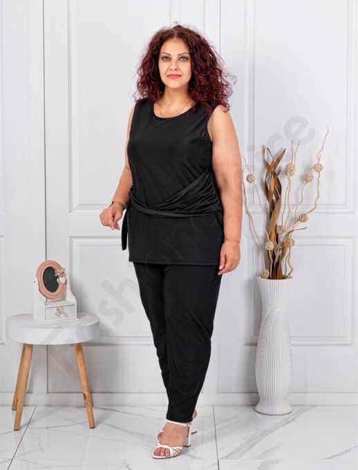 Plus size σετ αμάνικη μπλούζα/παντελόνι-μαύρο-κωδ 5098
