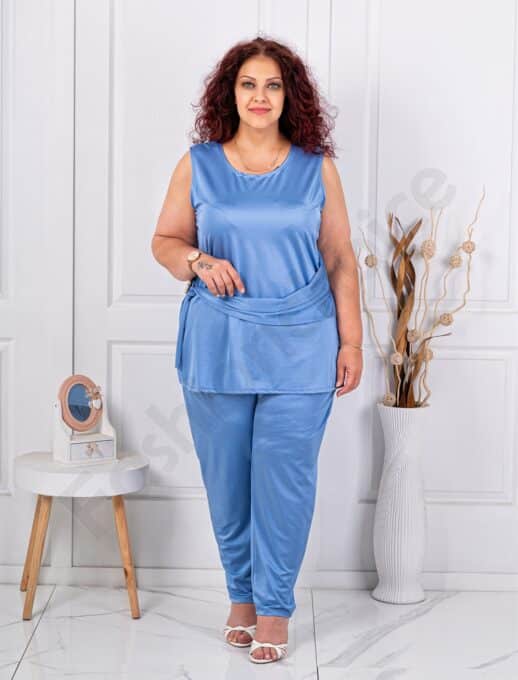 Plus size σετ αμάνικη μπλούζα/παντελόνι-μπλε-κωδ 5098-2