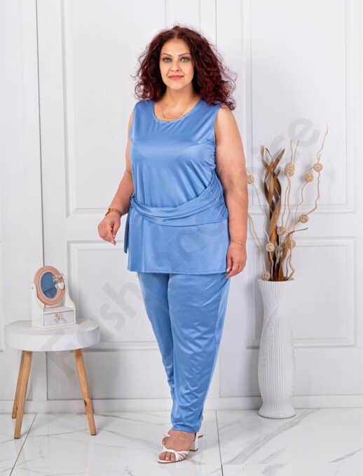 Plus size σετ αμάνικη μπλούζα/παντελόνι-μπλε-κωδ 5098-2