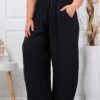 Plus size ψηλόμεσο λινό παντελόνι-μαύρο-κωδ 80026