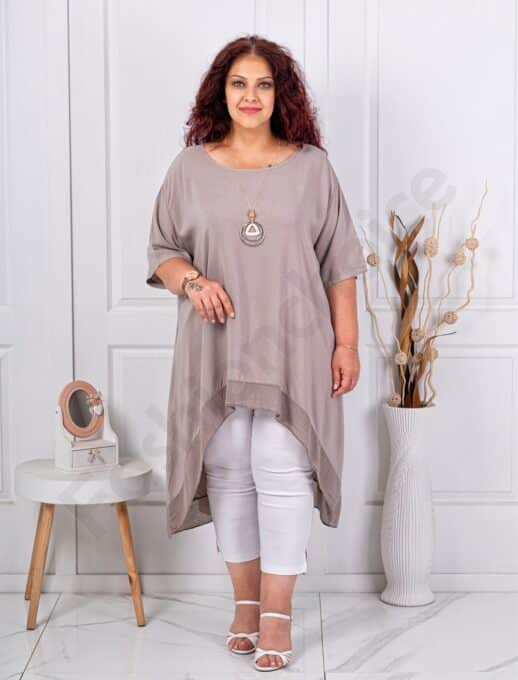 Plus size τουνίκ με κολιέ-μόκα-κωδ 22244-3
