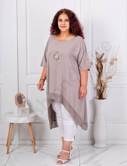Plus size τουνίκ με κολιέ-μόκα-κωδ 22244-3