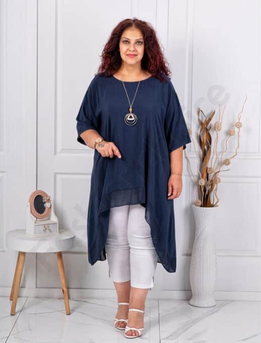 Plus size τουνίκ με κολιέ-σκούρο μπλε-κωδ 22244-4