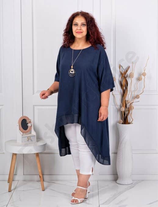 Plus size τουνίκ με κολιέ-σκούρο μπλε-κωδ 22244-4
