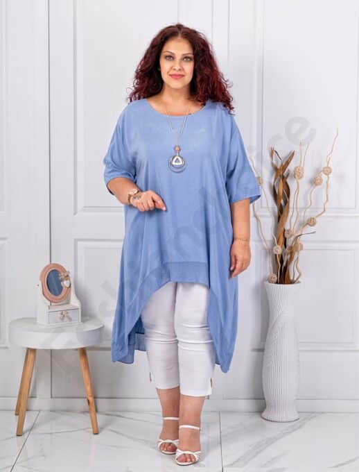 Plus size τουνίκ με κολιέ-μπλε ραφ-κωδ 22244-6