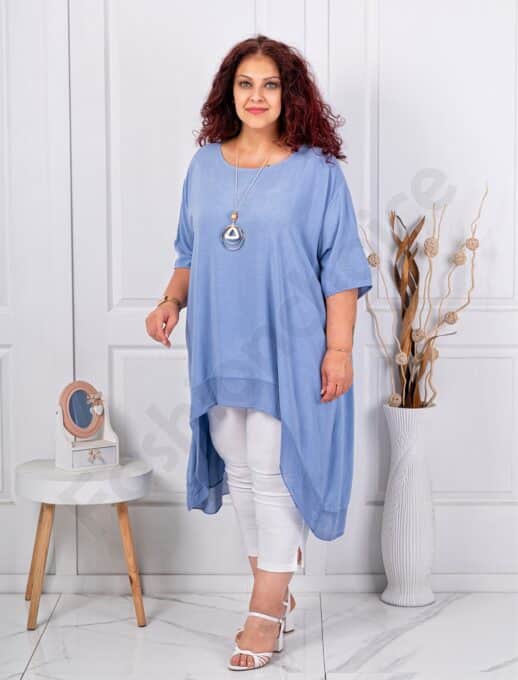 Plus size τουνίκ με κολιέ-μπλε ραφ-κωδ 22244-6