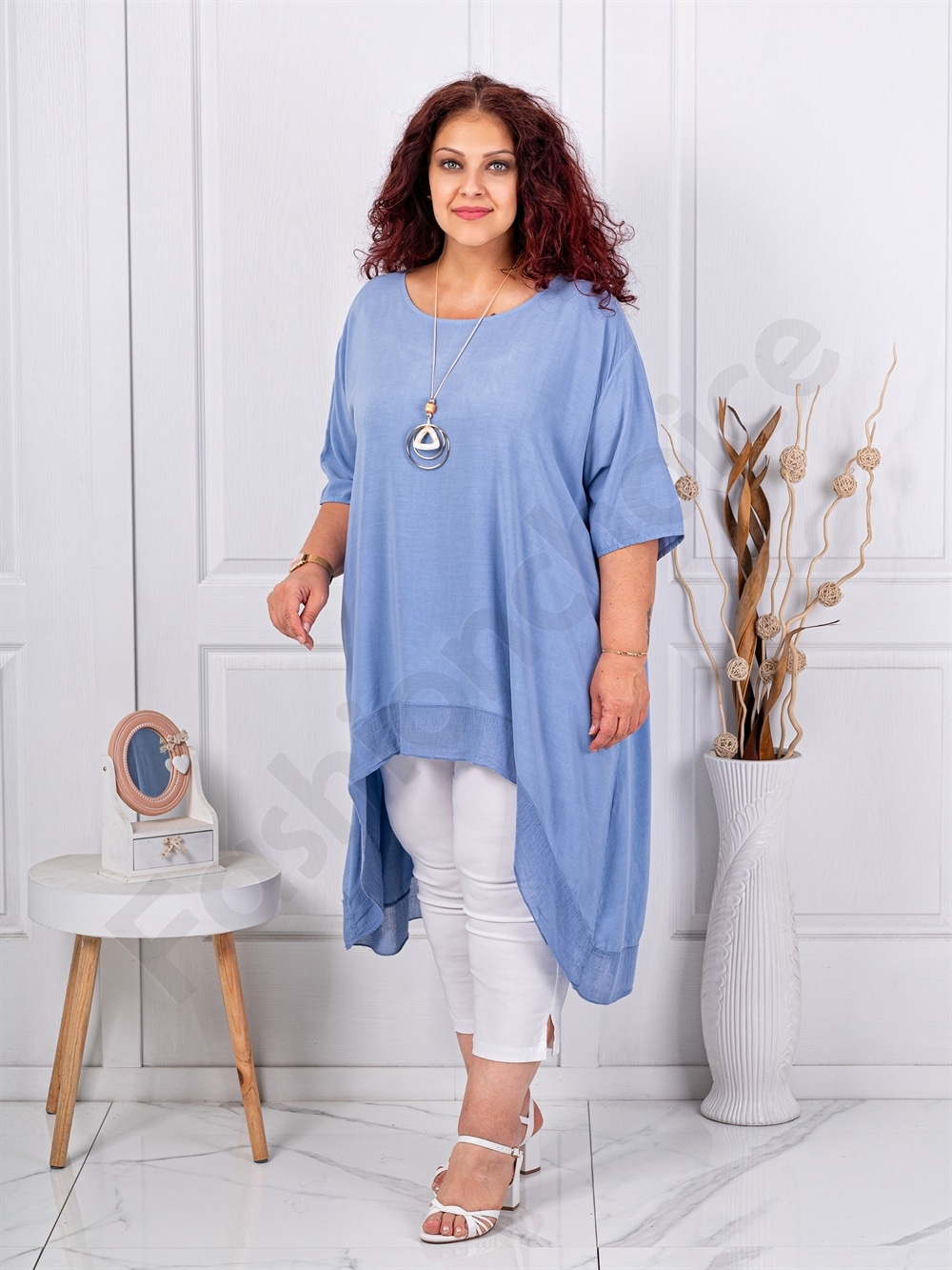 Plus size τουνίκ με κολιέ-μπλε ραφ-κωδ 22244-6