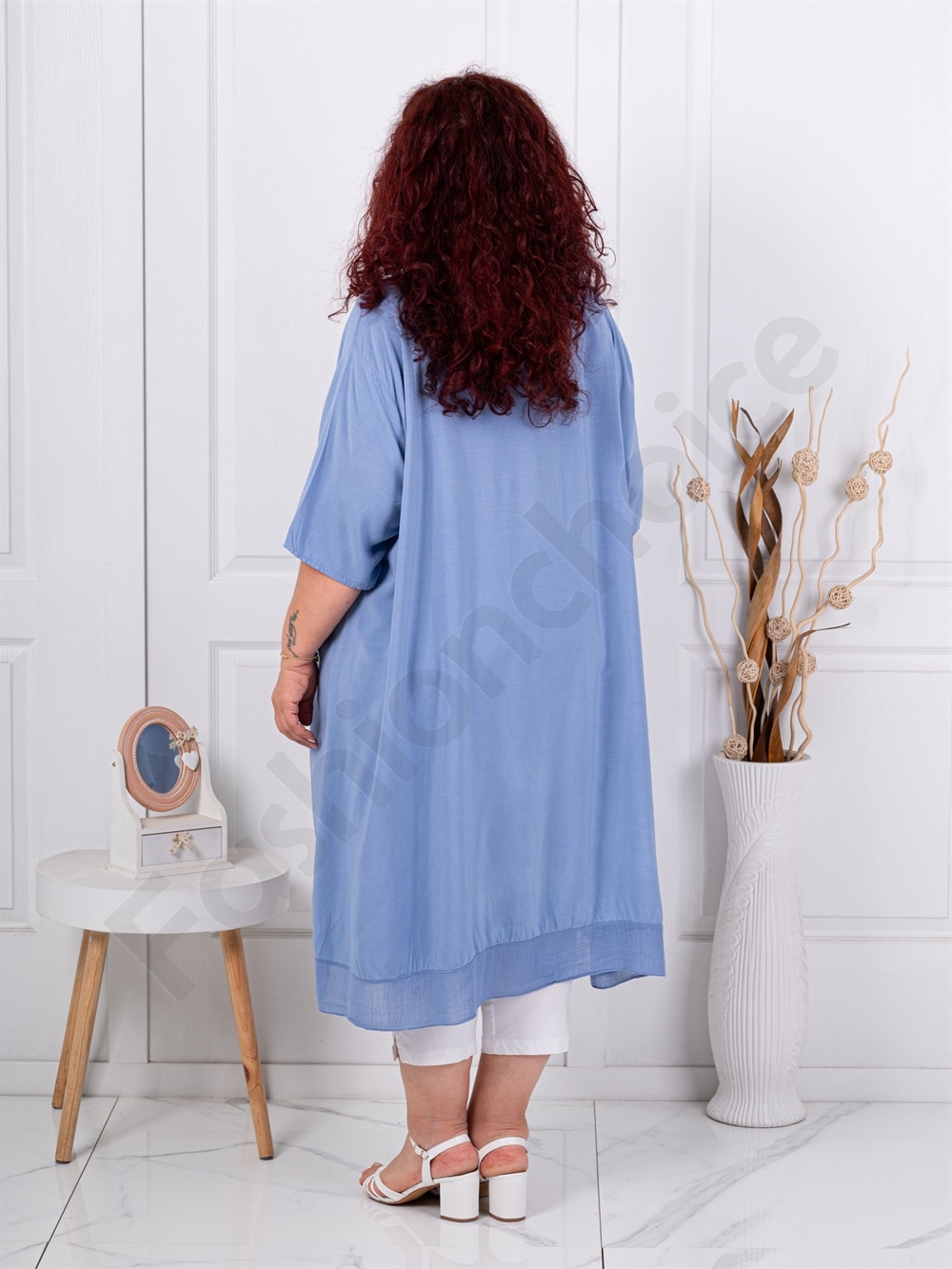 Plus size τουνίκ με κολιέ-μπλε ραφ-κωδ 22244-6