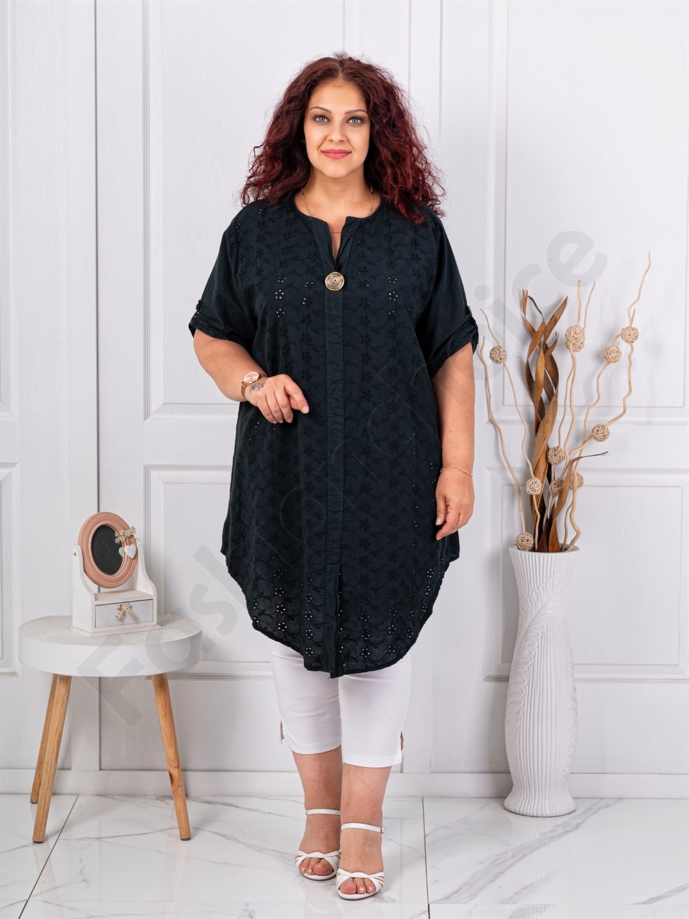 Plus size τουνίκ με τρυπητό κέντημα-μαύρο-κωδ 261416