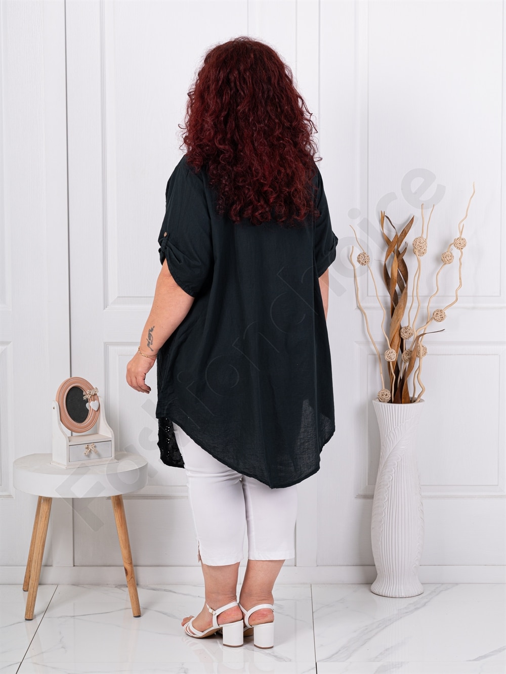 Plus size τουνίκ με τρυπητό κέντημα-μαύρο-κωδ 261416