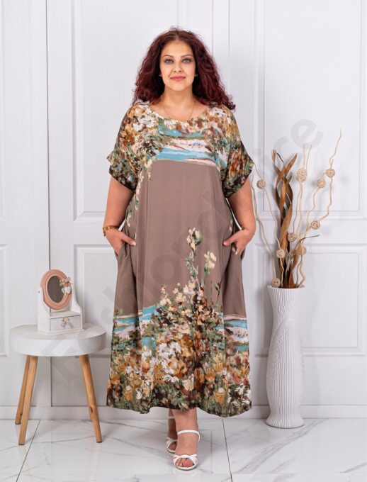 Plus size φόρεμα σε Art τύπωμα-μόκα-κωδ 5251-6