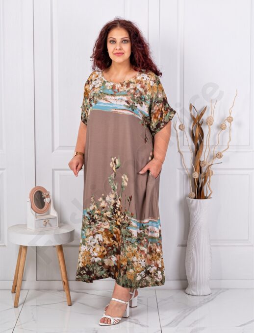 Plus size φόρεμα σε Art τύπωμα-μόκα-κωδ 5251-6