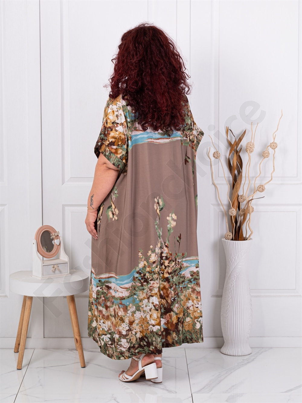 Plus size φόρεμα σε Art τύπωμα-μόκα-κωδ 5251-6
