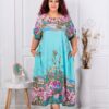 Plus size φόρεμα σε Art τύπωμα-τυρκουάζ-κωδ 5251-5