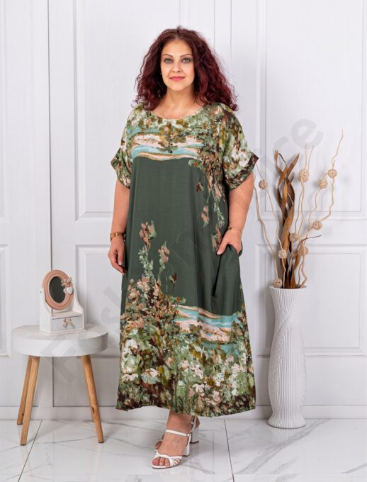Plus size φόρεμα σε Art τύπωμα-χακί-κωδ 5251