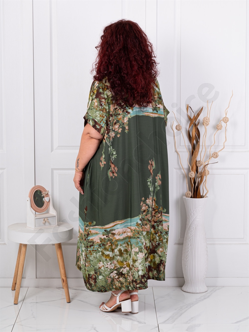 Plus size φόρεμα σε Art τύπωμα-χακί-κωδ 5251