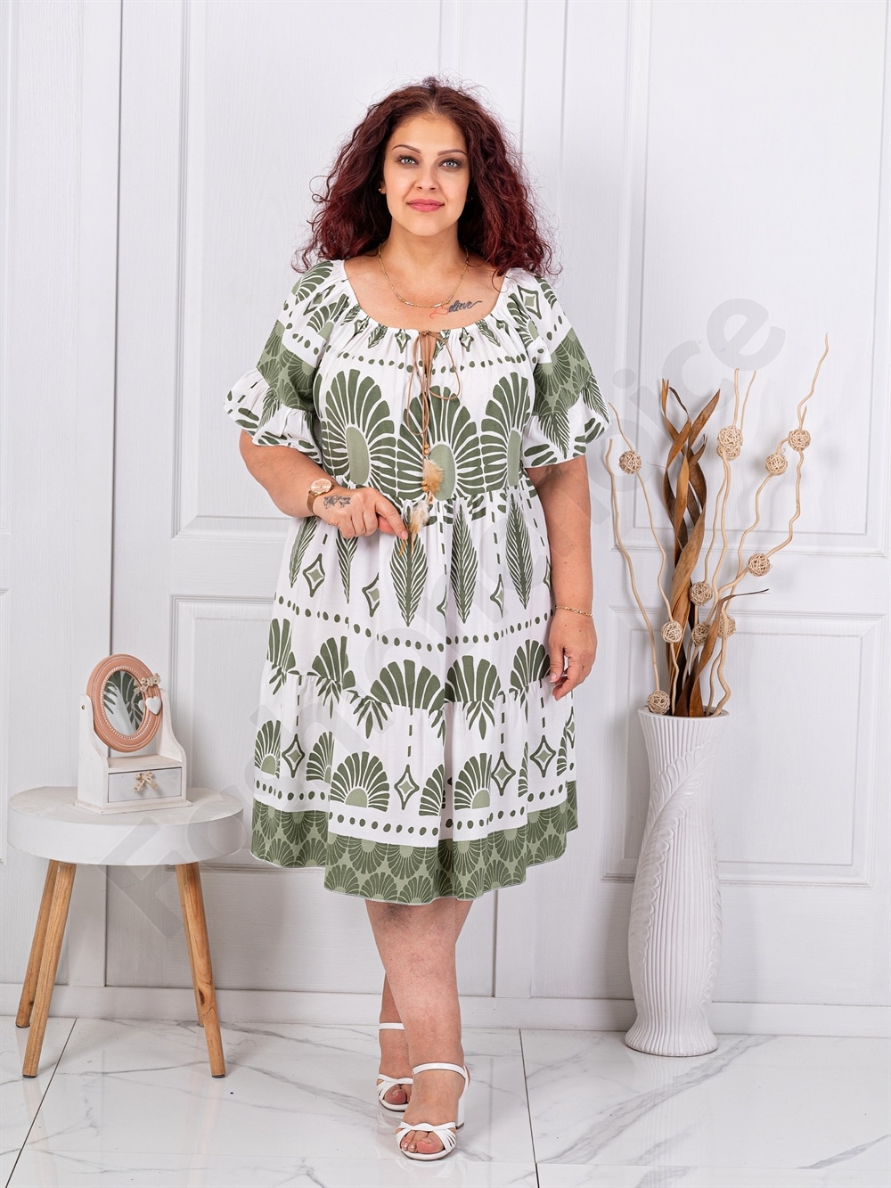Plus size φόρεμα εμπριμέ-χακί-κωδ 2478