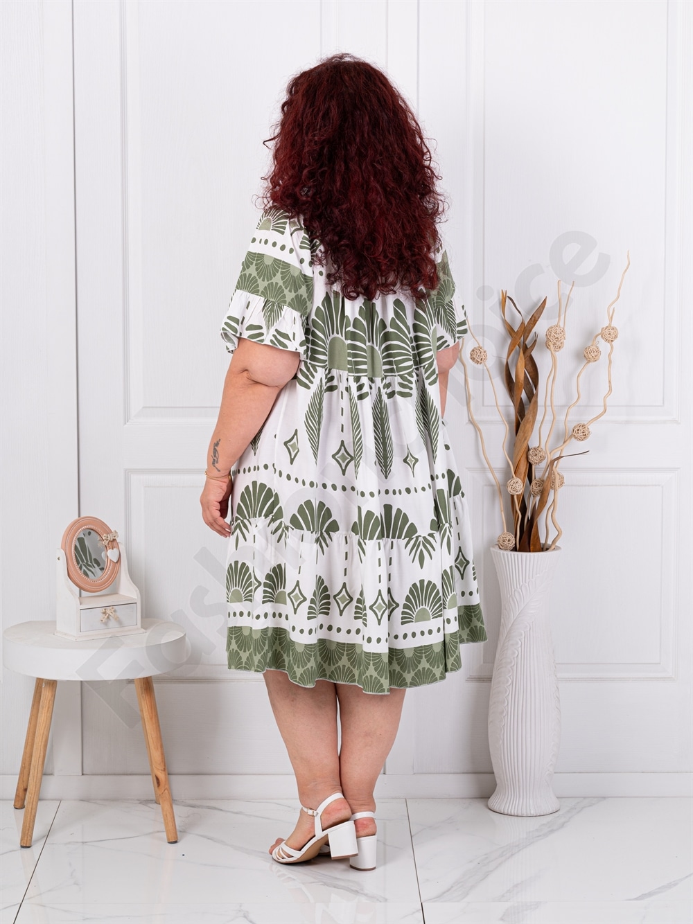 Plus size φόρεμα εμπριμέ-χακί-κωδ 2478