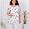 Plus size σιφόν μπλούζα με φλοράλ κεντήμα-λευκό-κωδ 1494-1