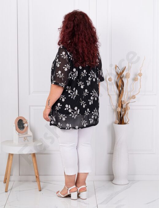 Plus size σιφόν μπλούζα με φλοράλ κεντήμα-μαύρο-κωδ 1494