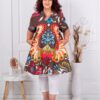 Plus size τουνίκ σε γραμμή Α με πολύχρωμο σχέδιο-καφέ-κωδ 51539-1