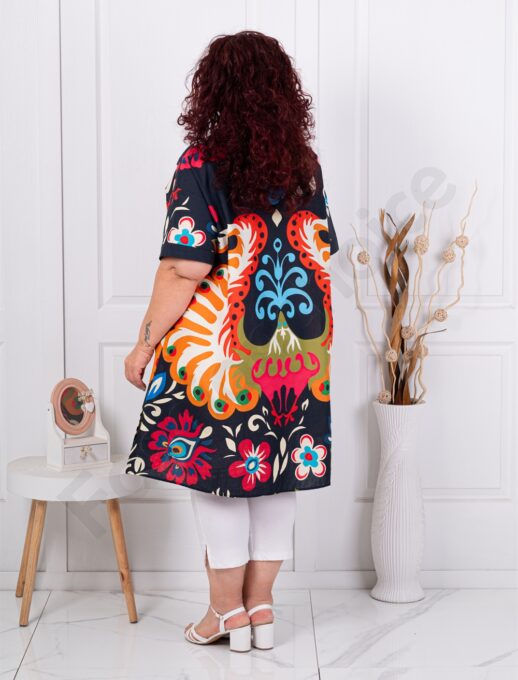 Plus size τουνίκ σε γραμμή Α με πολύχρωμο σχέδιο-σκούρο μπλε-κωδ 51539-2