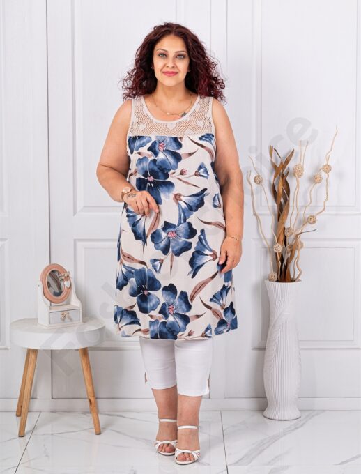 Plus size αμάνικη μακριά μπλούζα-εκρού-κωδ 2588-6